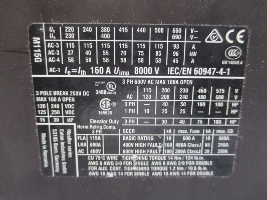 EATON DILM115(RAC240) XTCE115G00B 190-240V 160A NSMP