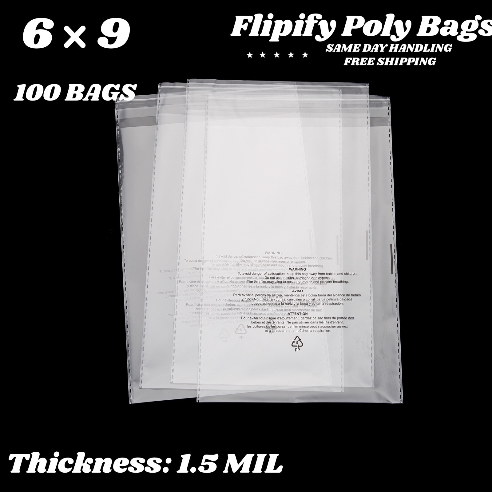 100 6×9 1.5 Mil Bags Self Seal Resealable Clear Poly Plastic Opp Bag Lip & Tape
