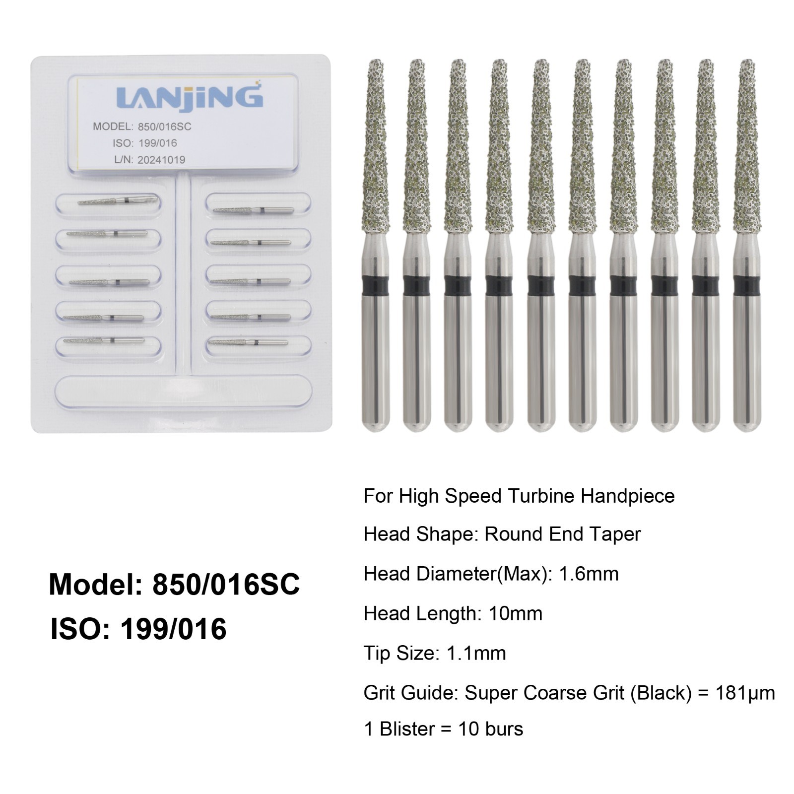Dental Diamond Burs FG Round End Taper Football Fine Coarse 856 850 High Speed