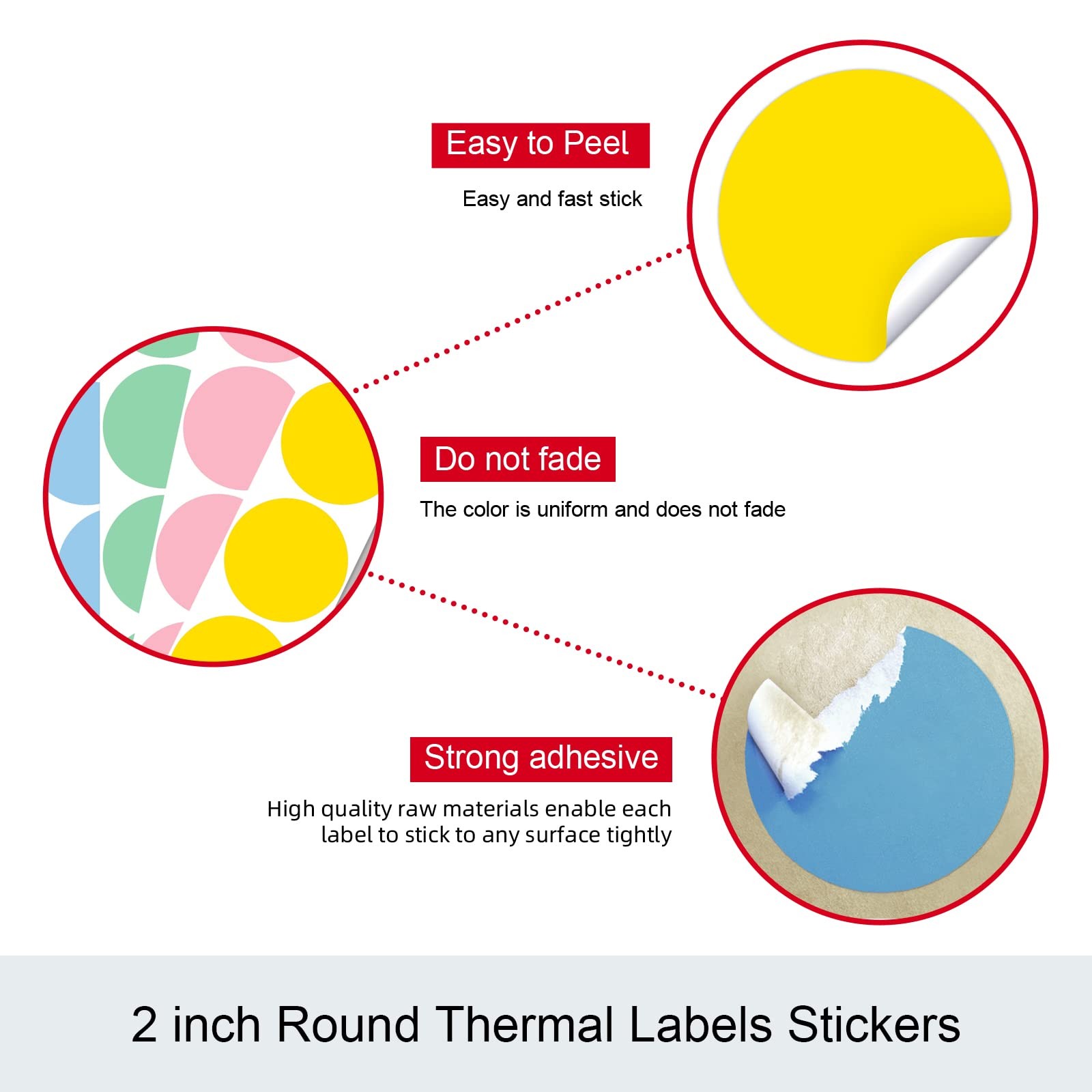 2″ 4500 Labels 6-Color Assorted Circle Direct Thermal Stickers Label Rolls Bu…