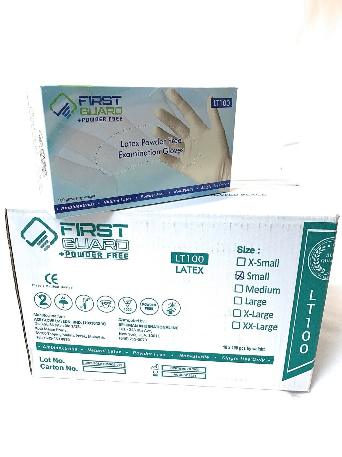 First Guard LT100 Latex Powder Free Examination 1000 Gloves Exp. 2024-Sep