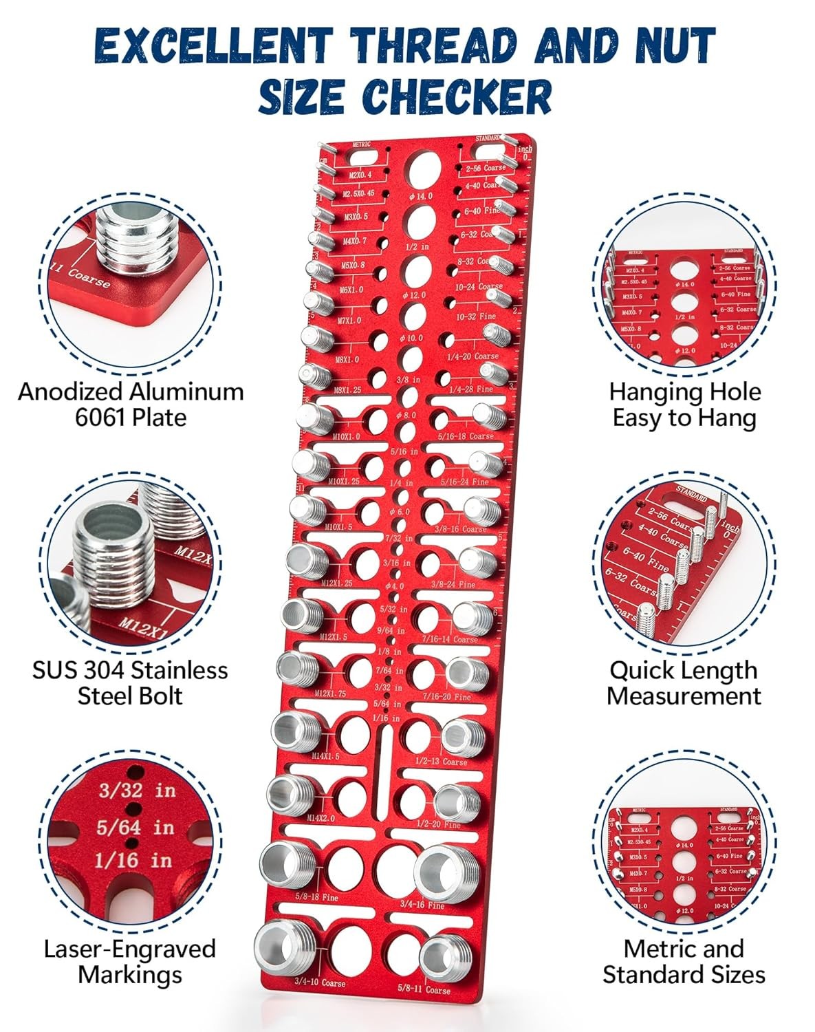 55 Nut and Bolt Thread Checker Thread Checker Standard and Metric Bolt…