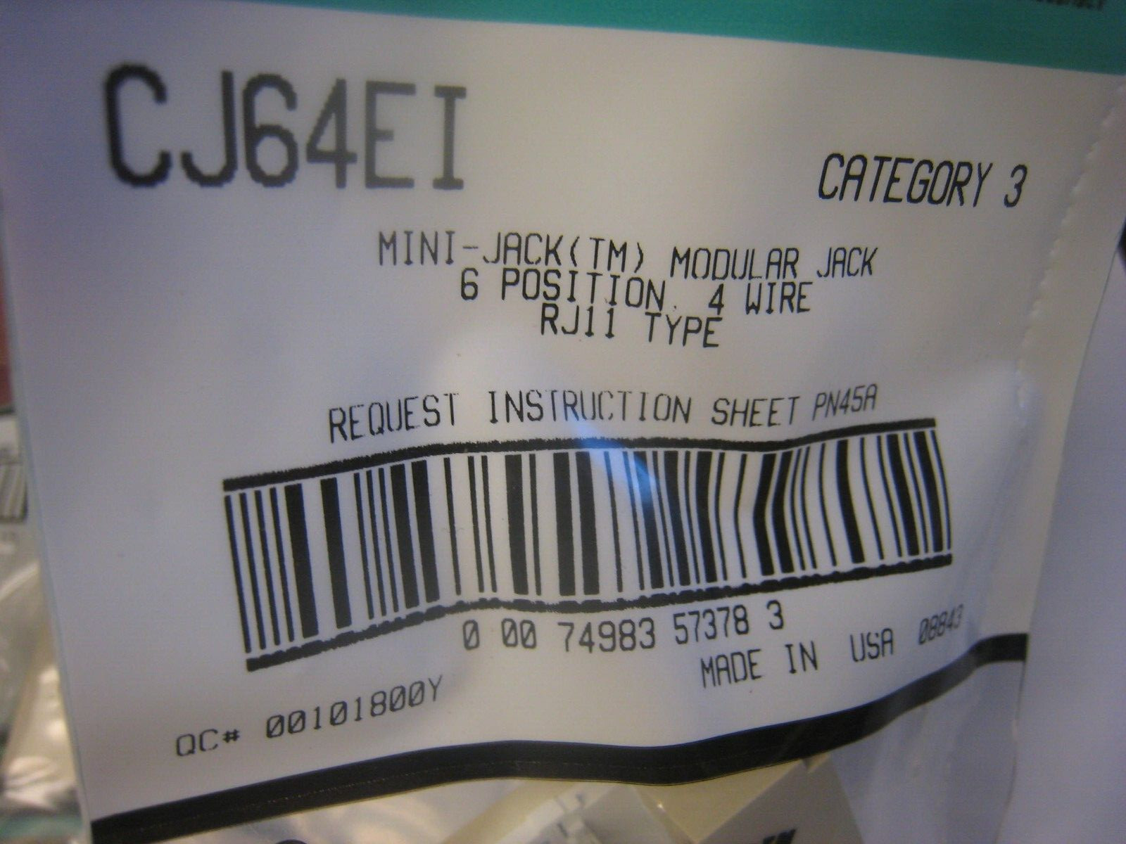 10 yes 10 Panduit CJ64EI Made USA (10 items) 6 position 4 -wire RJ11 type Jack