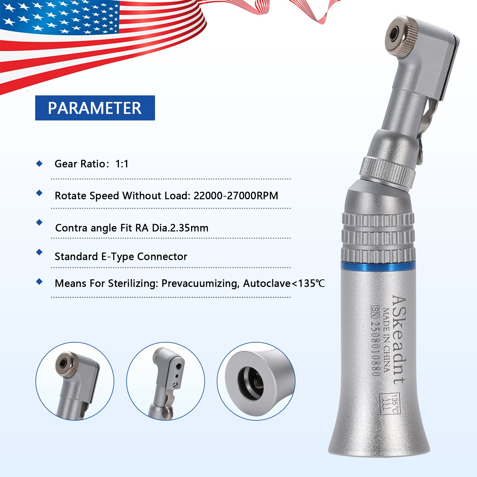 NSK Style Dental Slow Low Speed Contra Angle Handpiece Latch E-Type Attach