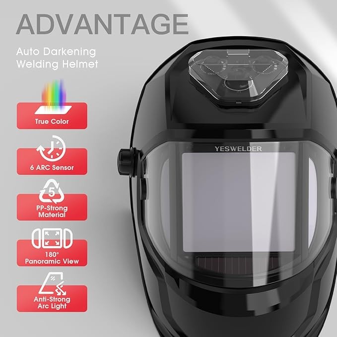 Large View True Color Auto Darkening Welding Helmet, Panoramic View Welder Mask
