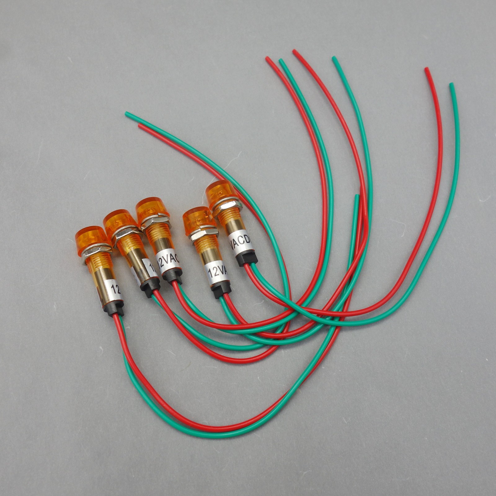 10Pcs 12V 10mm Yellow Amber Mini LED Pilot Lights CYLINDRICAL Cap with wire