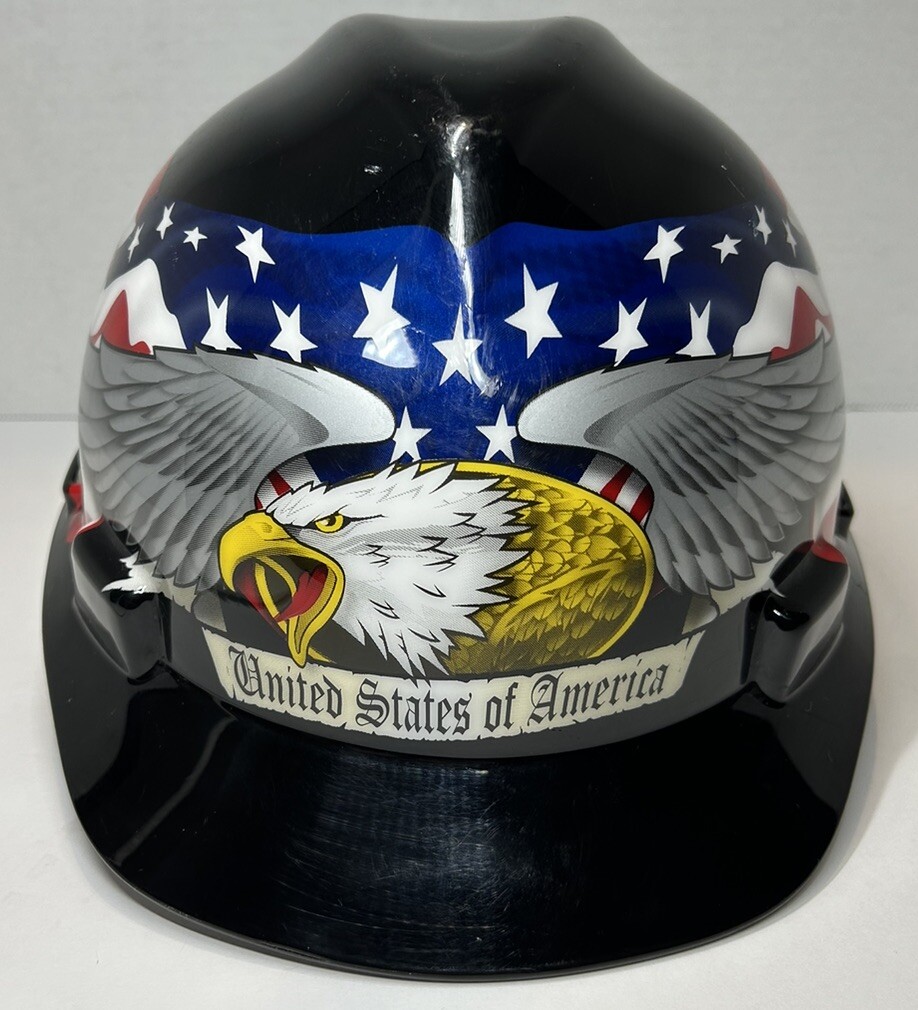 Hard Hat American Flag Eagle United States Of America USA Medium MSA V-Gard