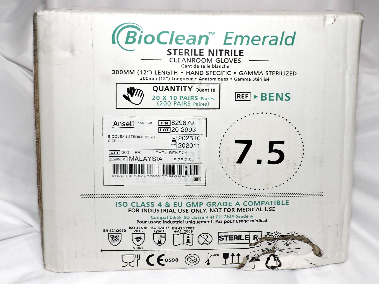 Ansell BioClean Emerald BENS Gloves Case 200 pairs Sz. Small 7.5