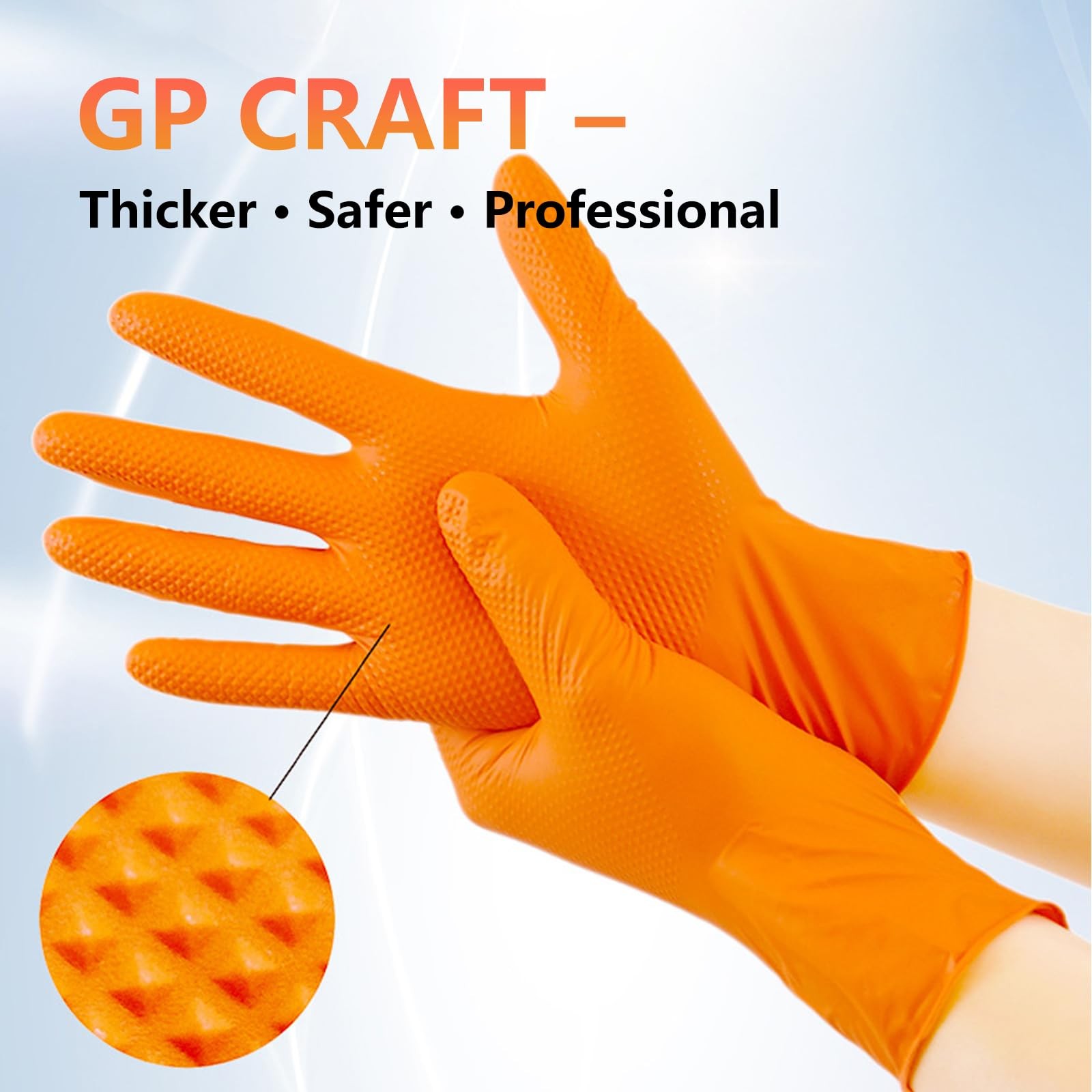 Heavy Duty Orange Diamond Grip 8mil Nitrile Gloves – Industrial Grade, Punctu…