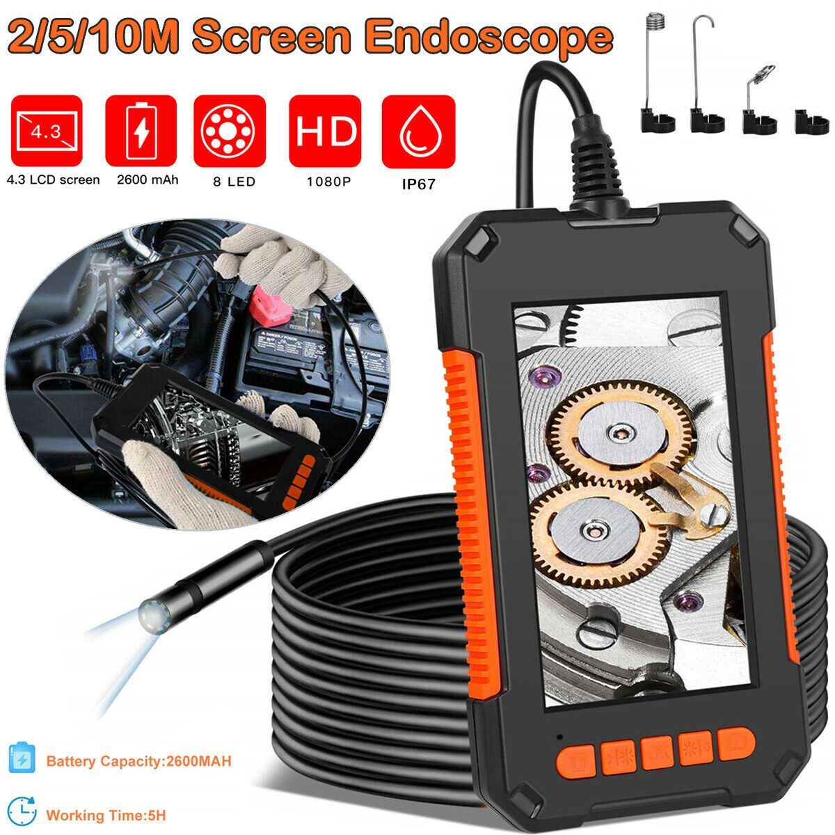 Industrial Endoscope Camera 1080P HD 4.3” Screen Borescope Inspection Camera US