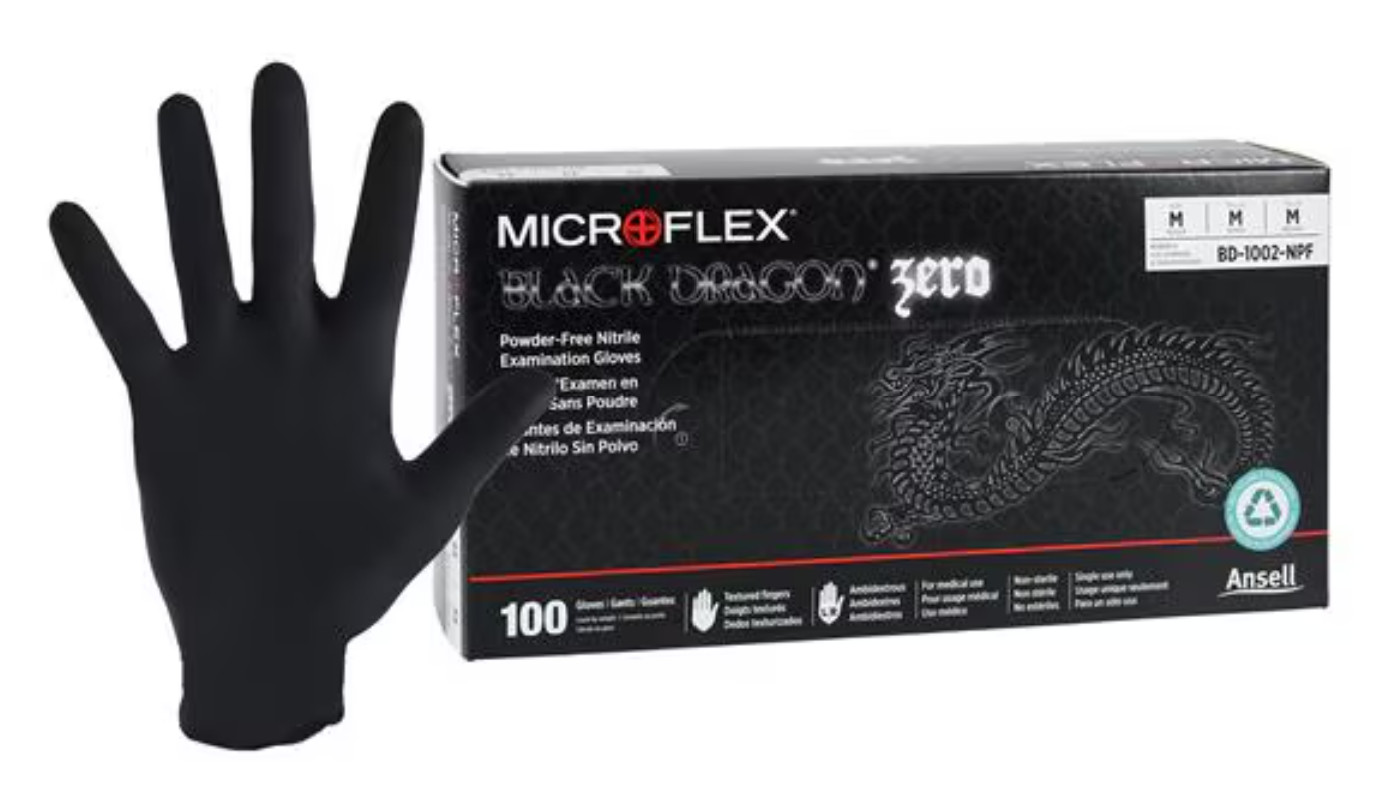 Microflex Black Dragon Powder Free Nitrile Exam Gloves Medium -Box of 100 Gloves