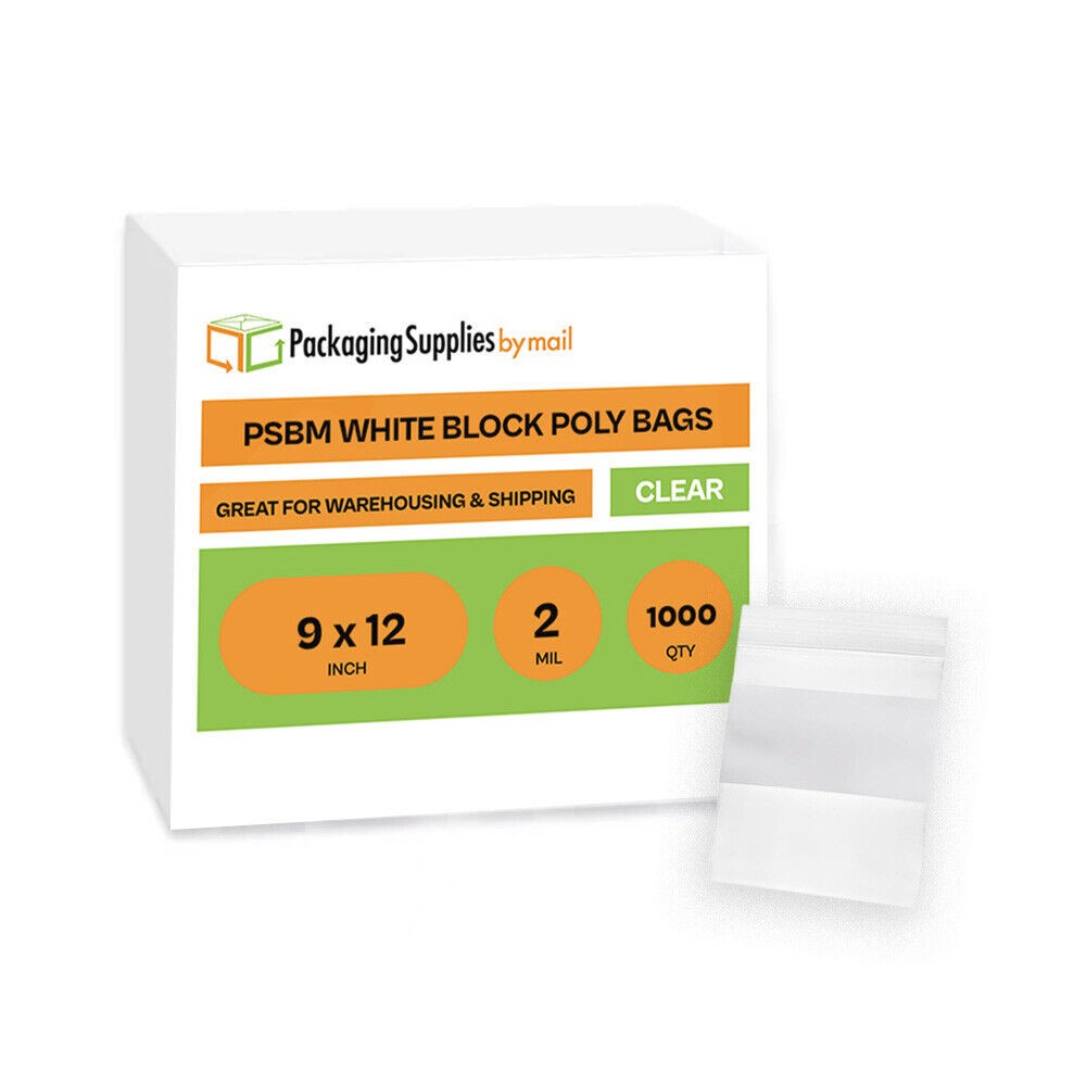 1000 Pcs 9″x 12″ 2 Mil Reclosable Bag Writeable White Block Water-Resistant