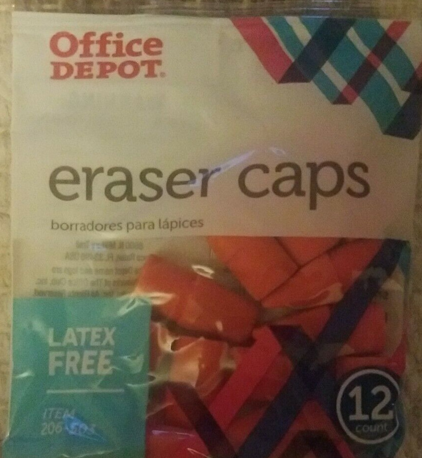Office Depot Eraser Caps 1pk of 12pcs Latex Free Erasers-Brand New-SHIP N 24 HRS