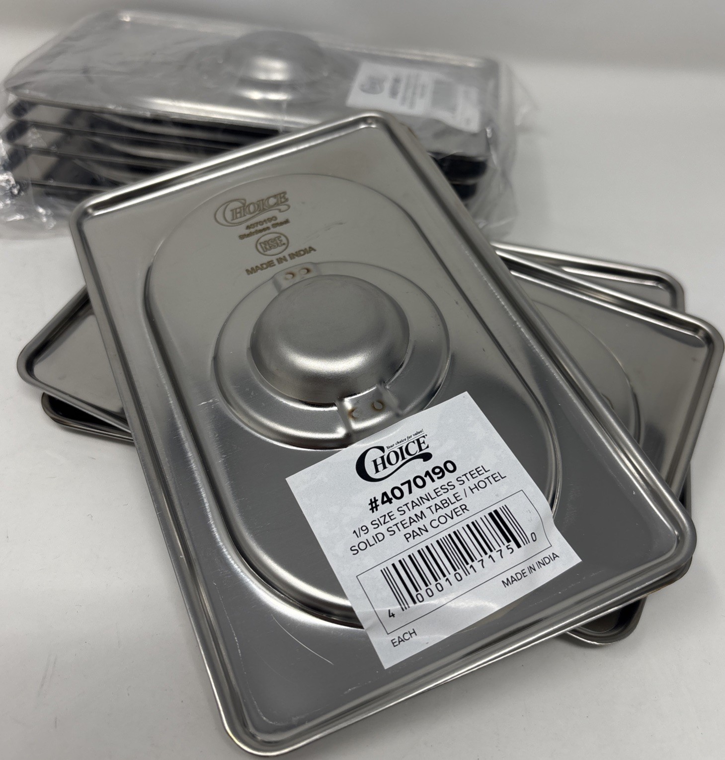 Choice 10 Pk 1/9 Size Stainless Steel Pan Lids with Handle, Table Pan Covers