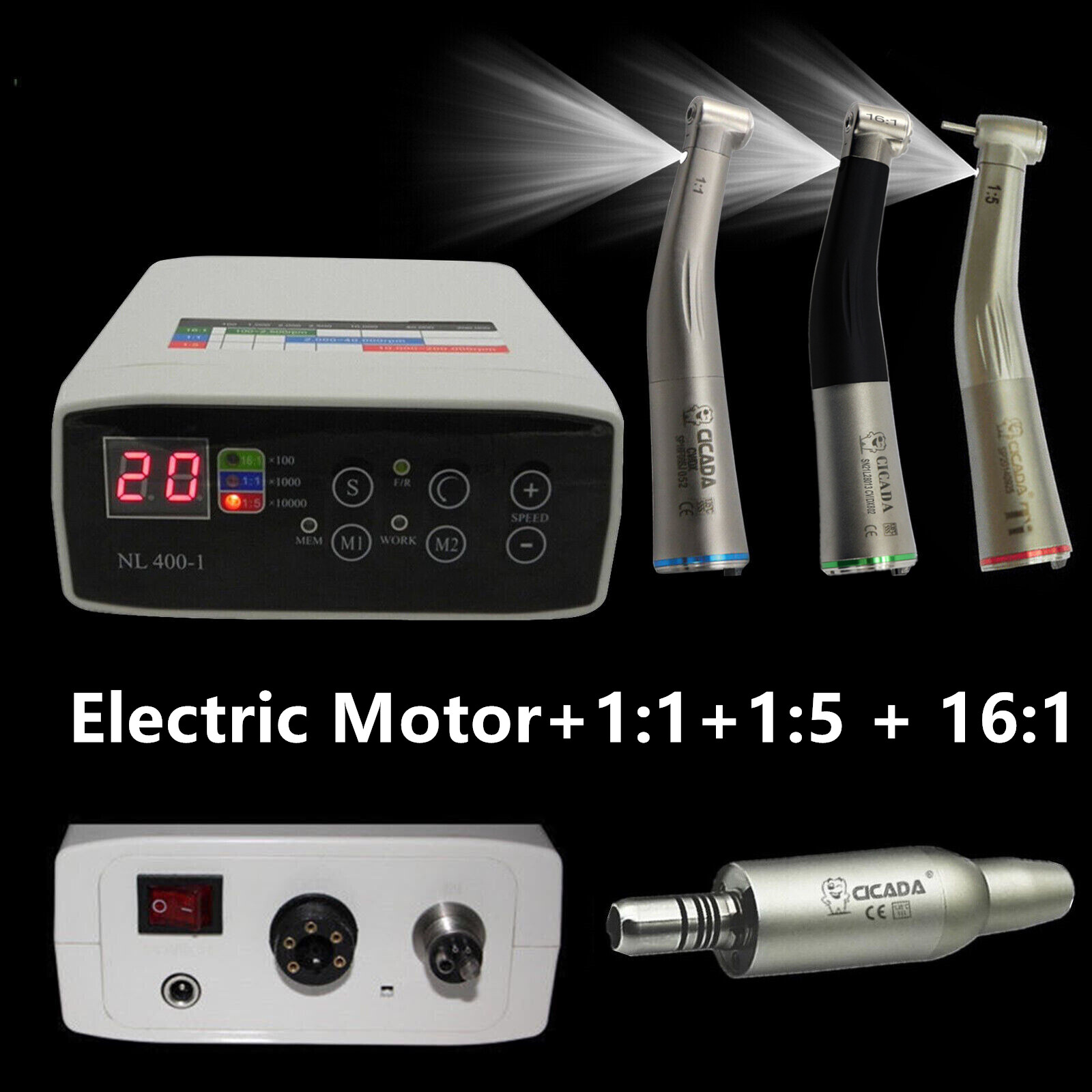 Dental Brushless Electric Motor &1:1 1:5 16:1 Fiber Optic Contra Angle Handpiece