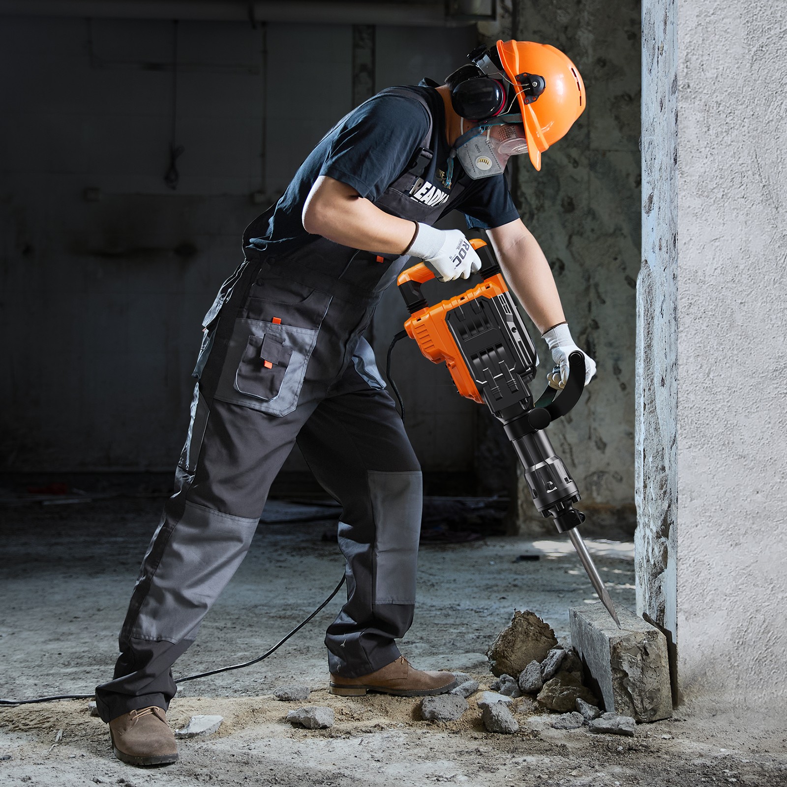 VEVOR Demolition Jack Hammer Concrete Breaker 3500W Electric 2 Chisel Bits Black