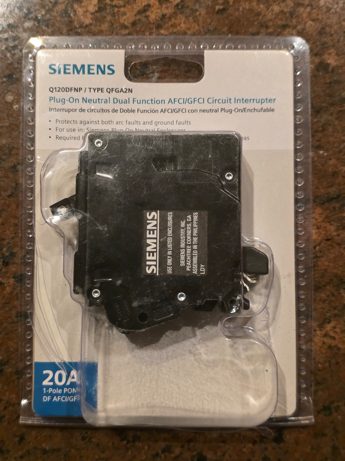 Siemens Q120DFNP Plug On Neutral AFCI/GFCI 20A Dual Function Circuit Breaker