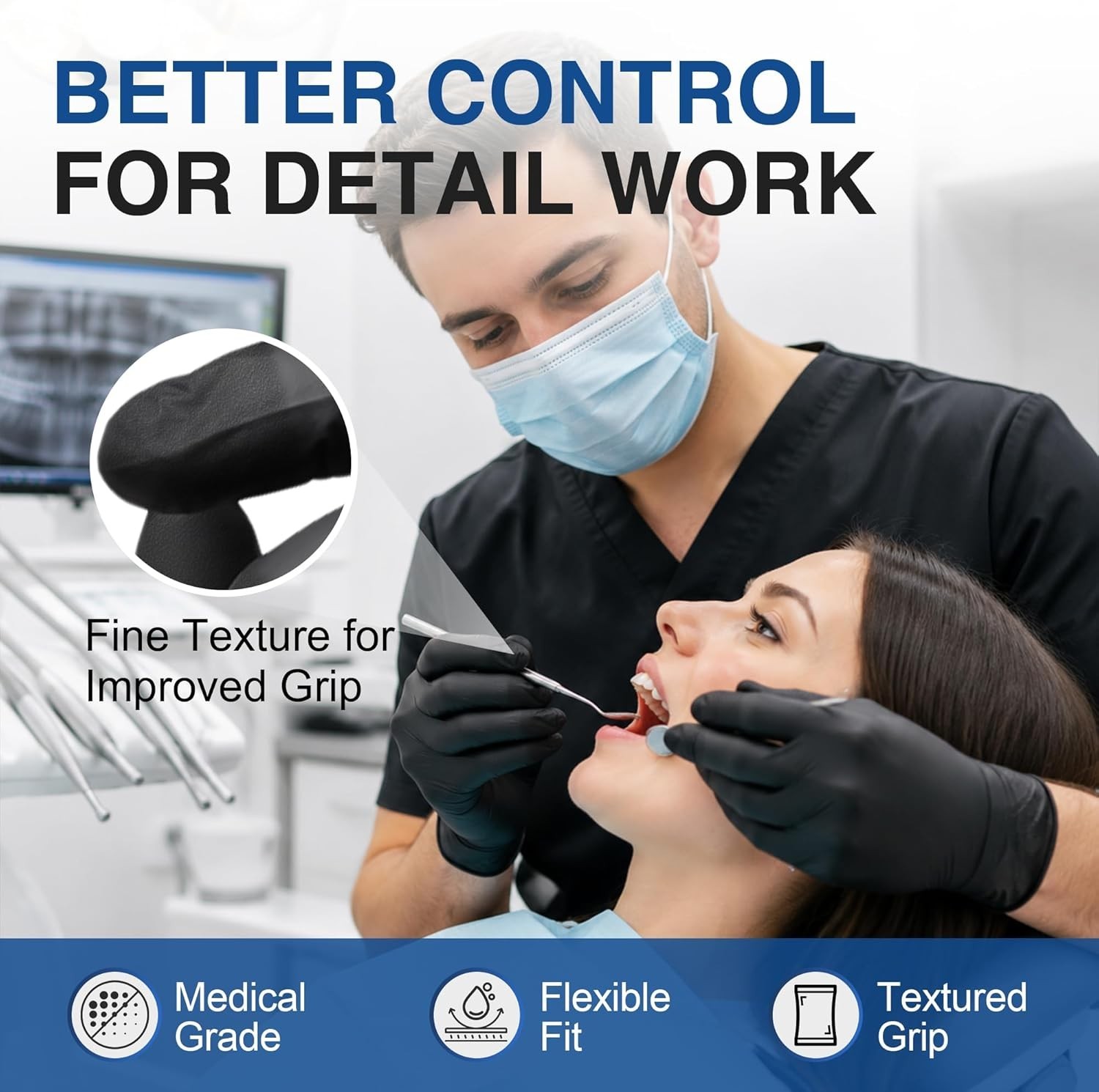 Nitrile Exam Gloves, 4 Mil Black Gloves Disposable Latex Free Powder Free, Fo…