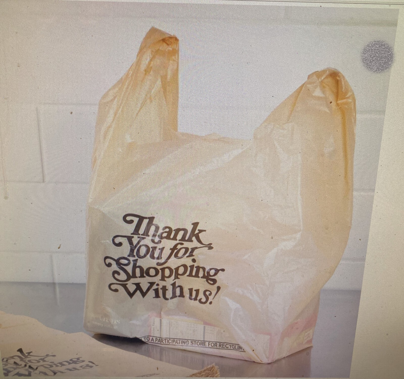 Choice 1/6 Standard Size Beige “Thank You” Script Heavy-Duty Plastic T-Shirt Bag