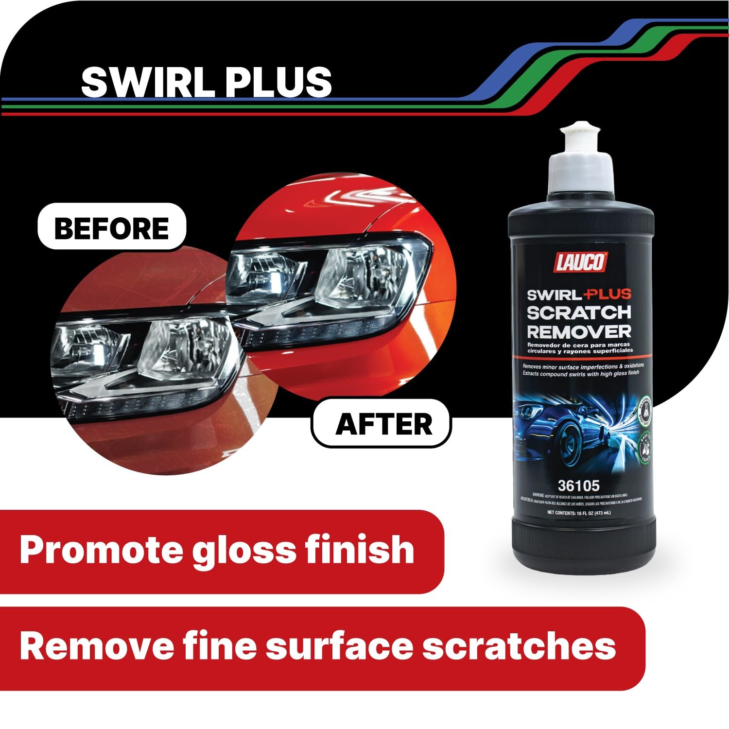 LAUCO 3-Step Kit – Steps 1 2 3 – 32oz, + Swirl Remover – 8oz, with a Towel,
