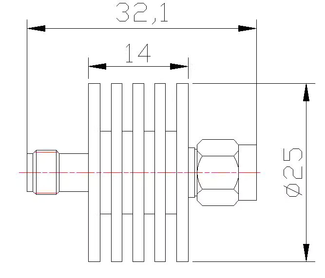 DC-6GHz/8GHz/13GHz Full Power 5W SMA Male to Female Attenuator 50Ohm 1-60dB