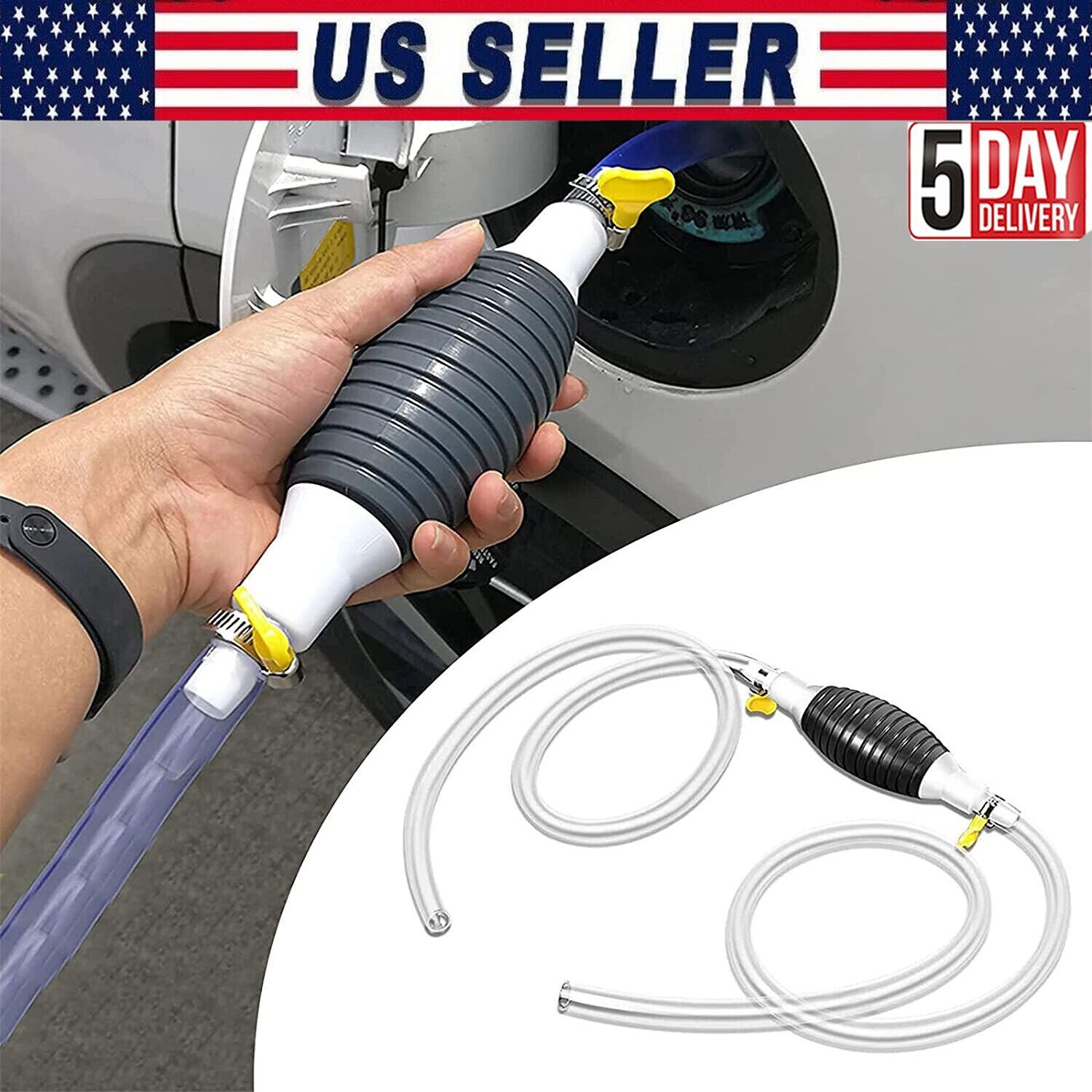 10FT Car Fuel Tank Sucker Oil Transfer Car Fuel Pump Petrol Diesel Liquid Manual