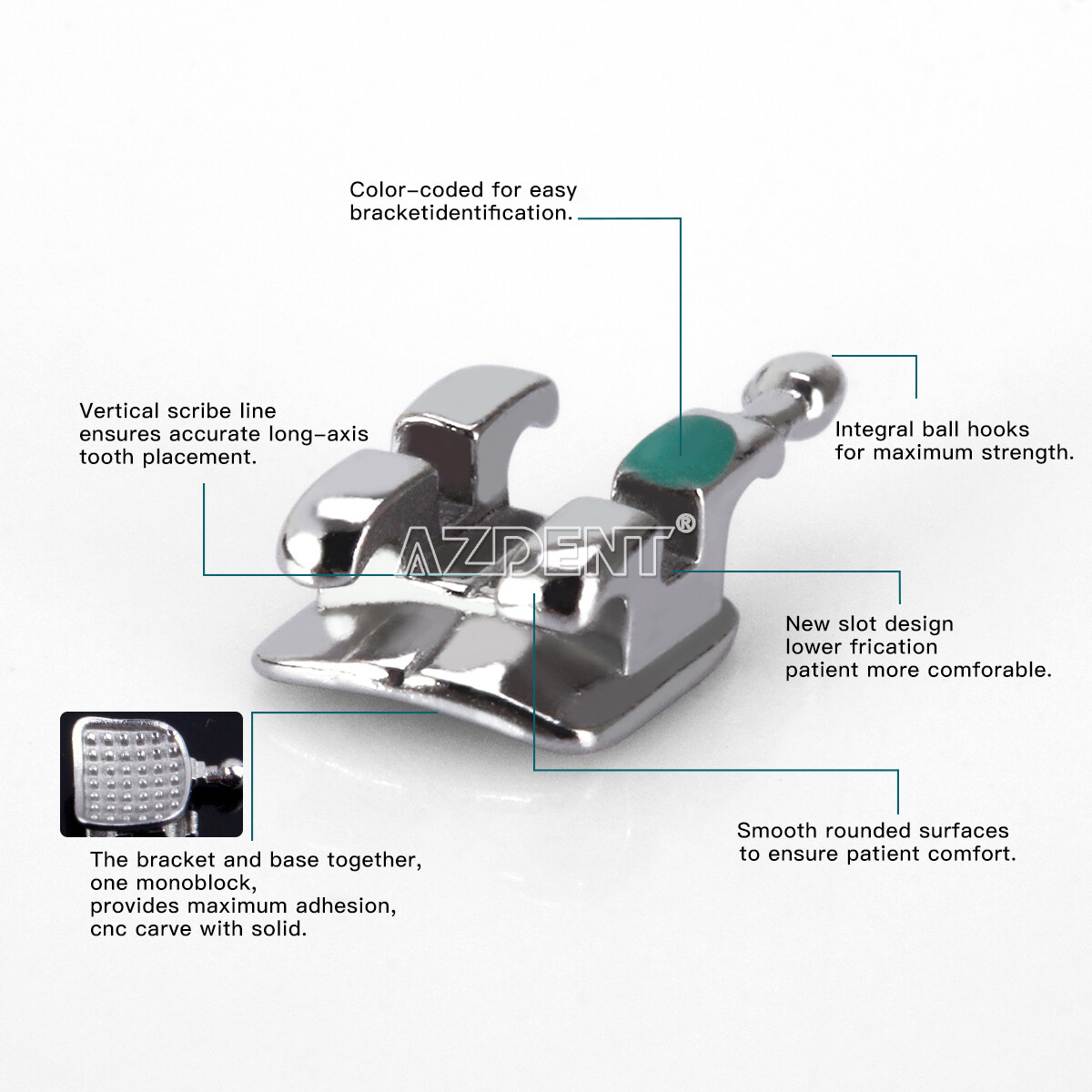 AZDENT Dental Ortho MIM Monoblock Bracket Braces Mini Roth/ MBT 018/ 022 Hook345