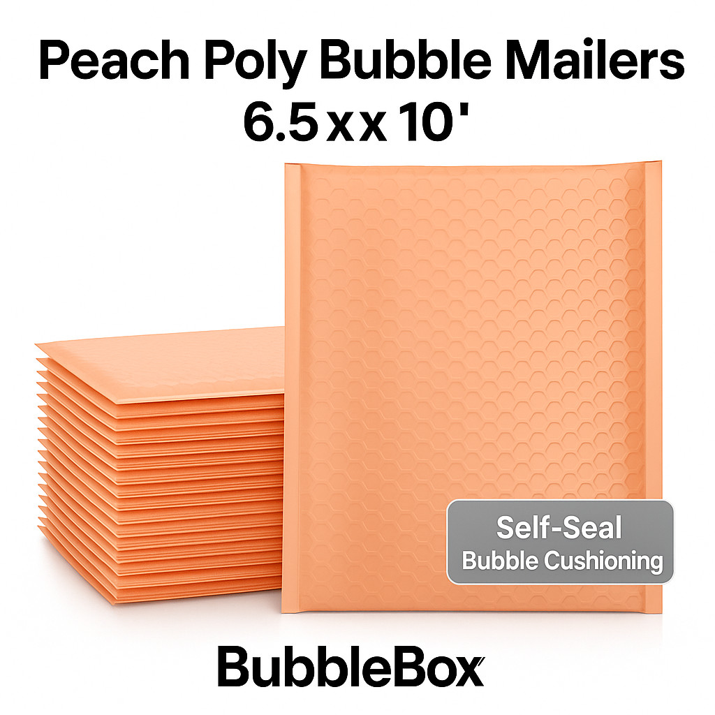 Peach Poly Bubble Mailers 6.5×10 Self-Seal Padded Envelopes | 25–1000 Pack | US