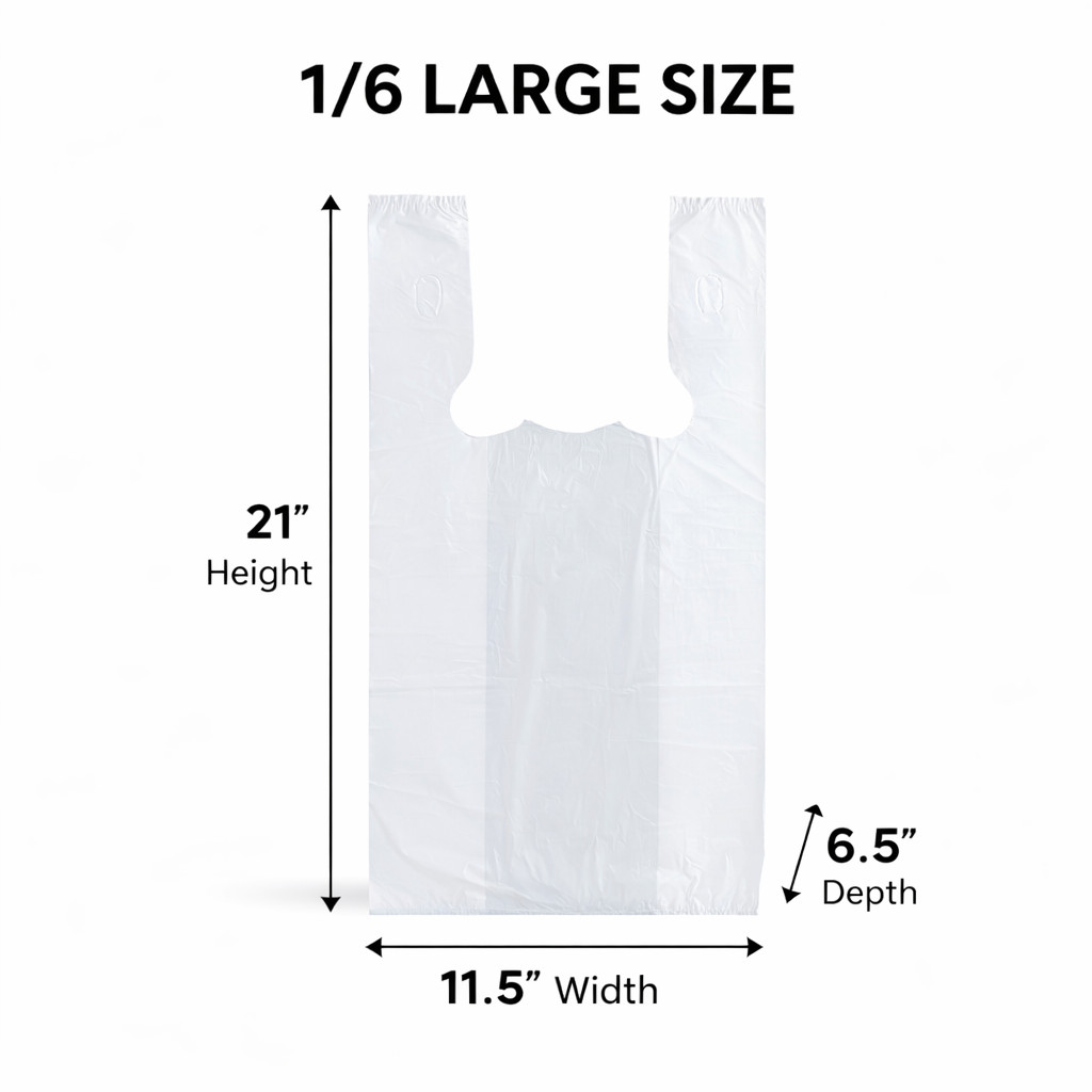Bags 1/6 Large 21 x 6.5 x 11.5 White T-Shirt Plastic Grocery Shopping Bags F&S