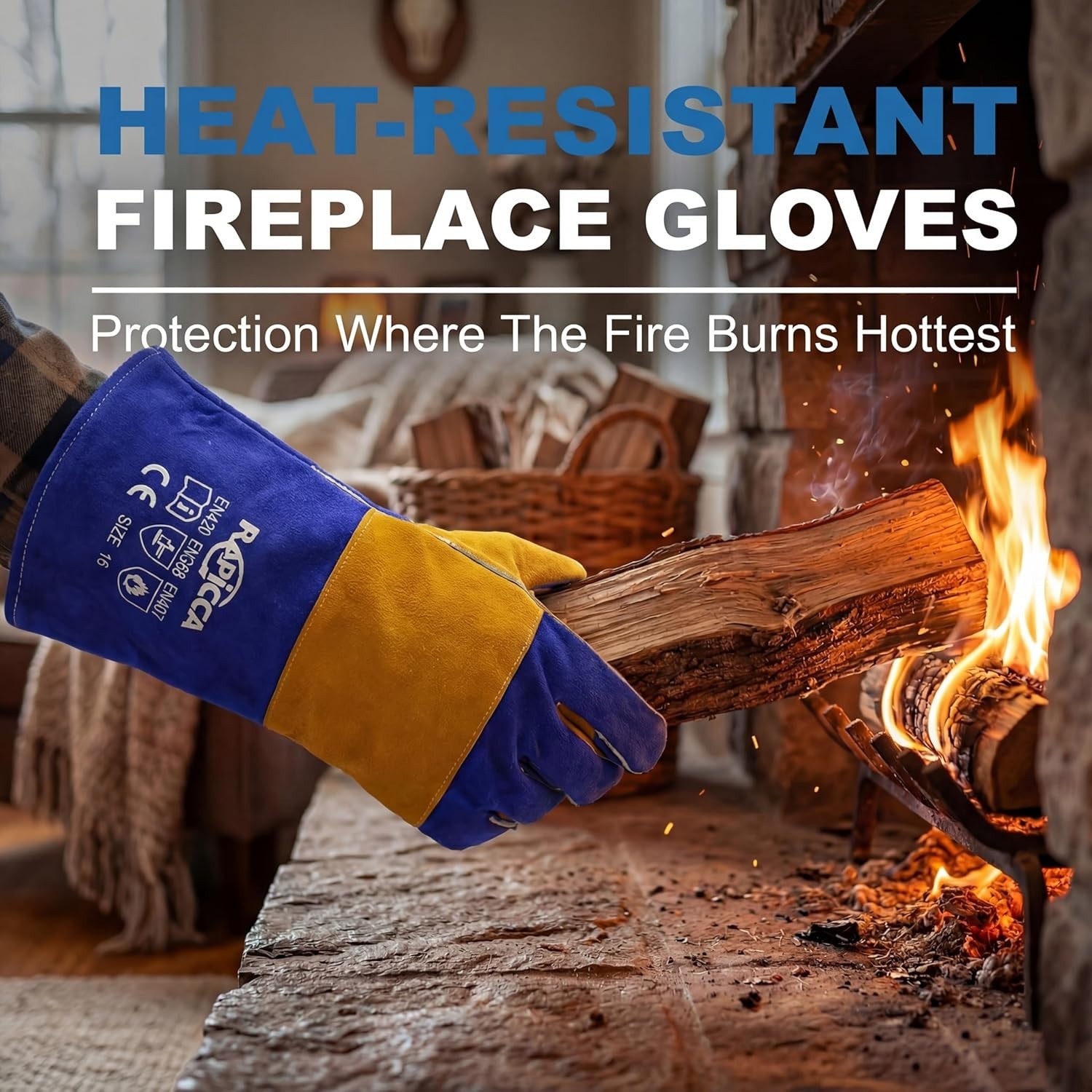Fireproof 16″ Leather Gloves 932°F Heat Resistant for Grill, Fireplace, Welding