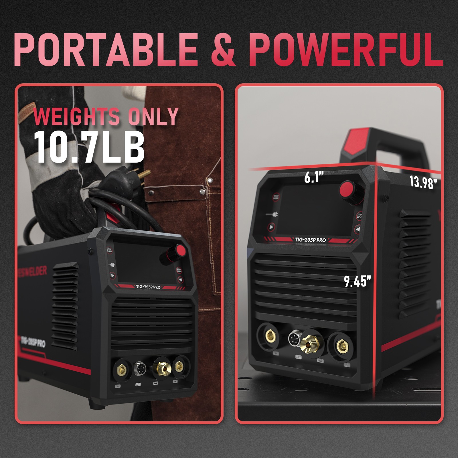 205A TIG Welder with Pulse,3 in 1 STICK/DC TIG/Pulse Large LED Display