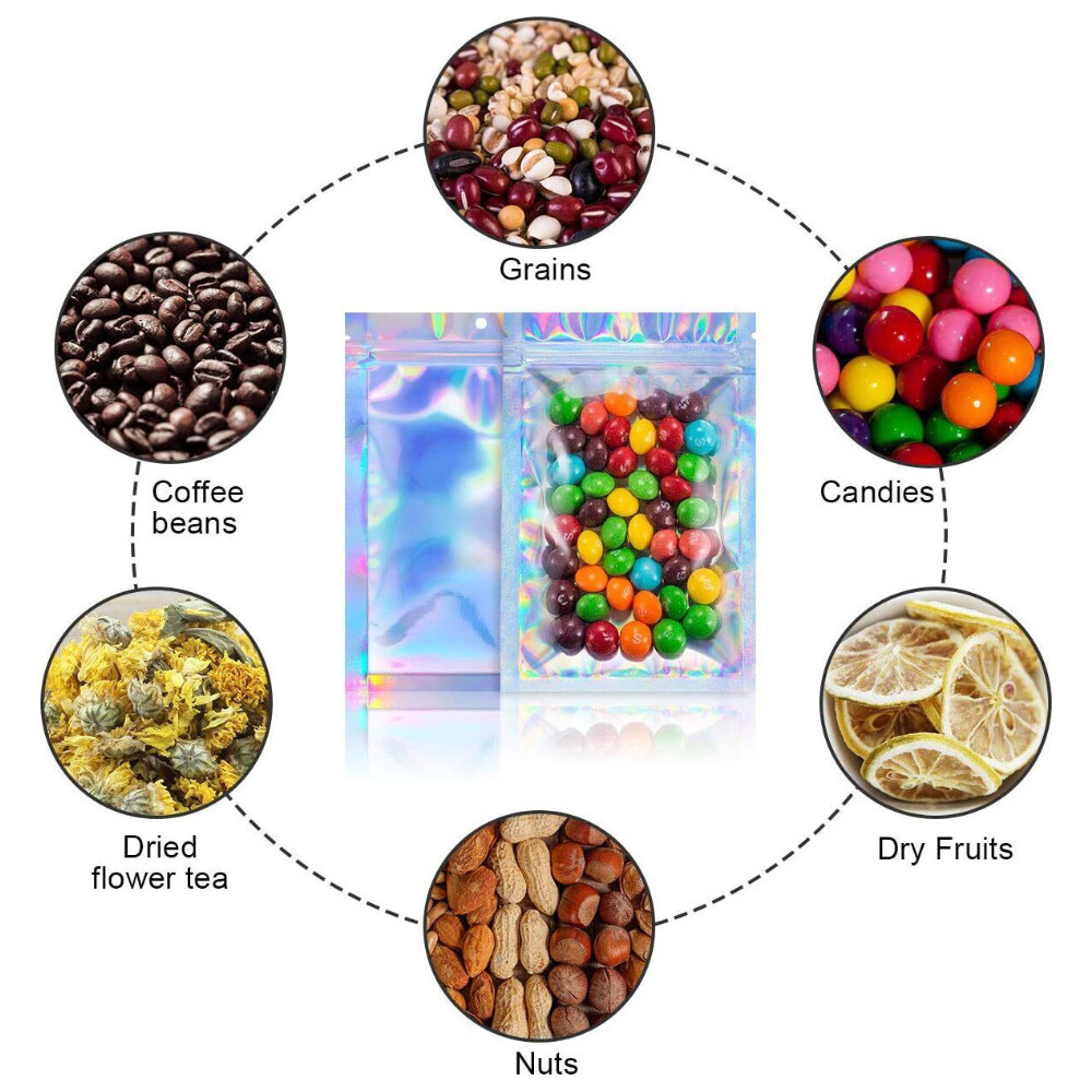 400 pcs Holographic Mylar Foil Bags Smell Proof Resealable Zip Lock Pouch Black