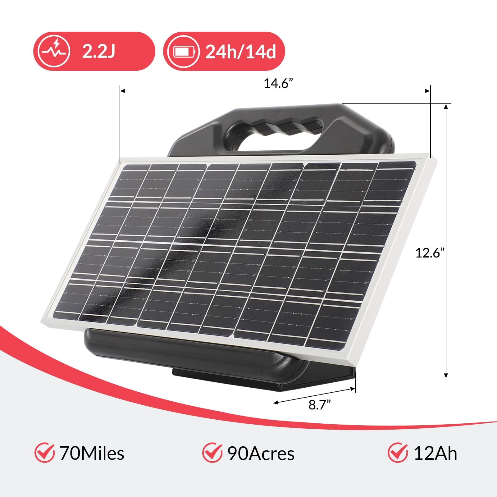 S2500 2.2 Joule Solar Fence Charger, 60 Miles Solar Electric Fence Charger for L