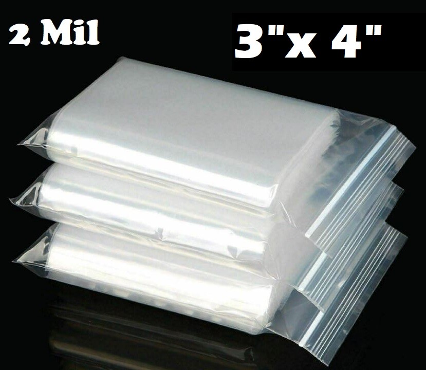 3″ x 4″ Clear Top Lock Zip Seal Plastic Bags 2Mil Jewelry Pill Zipper Baggies