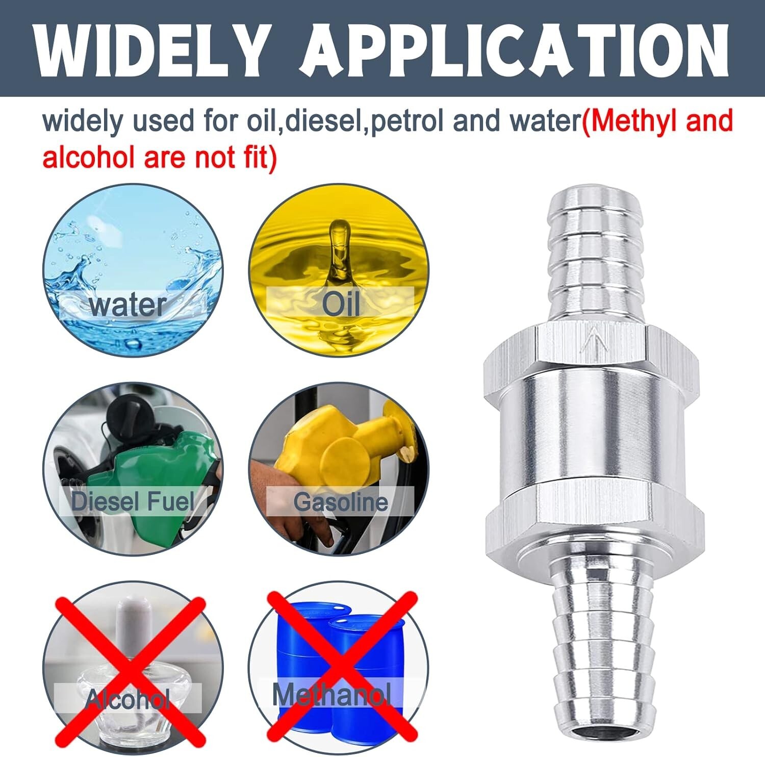 10 Pcs 12mm 1/2″ Fuel Non-Return One Way Check Valve Petrol Diesel Oil Aluminum