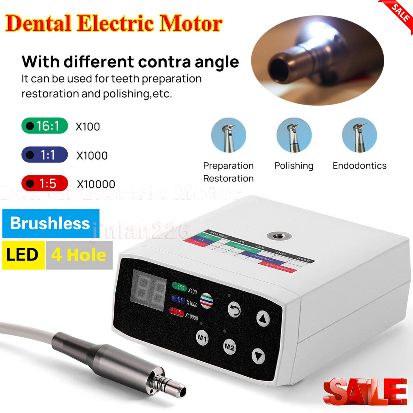 Dental LED Brushless 1:1/1:5/16:1 Electric Micro Motor Internal E-type 4Holes