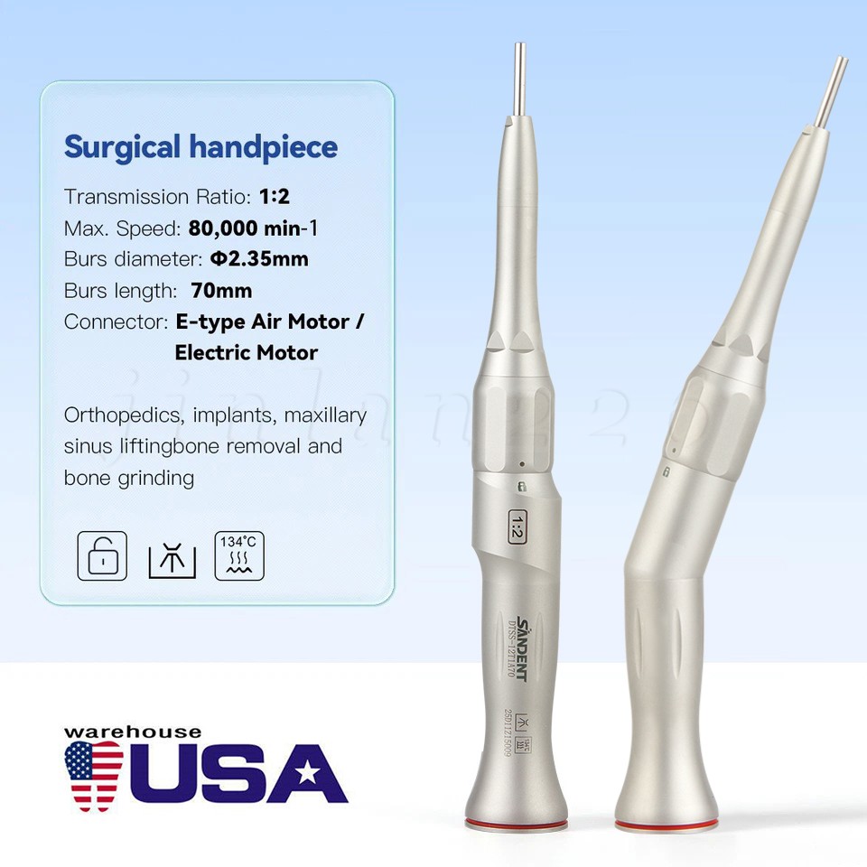 Dental 1:2 Surgical 20º Contra Angle/Straight Handpiece Fit 45mm/70mm