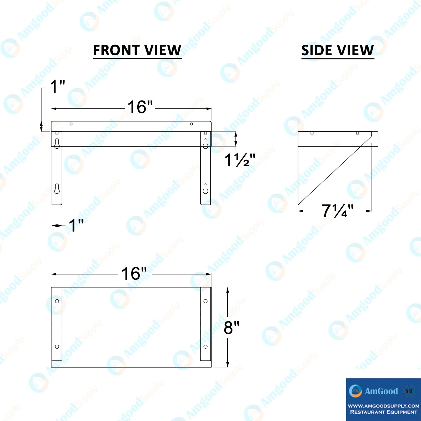 8 in. x 16 in. Stainless Steel Wall Shelf With Squared Edge