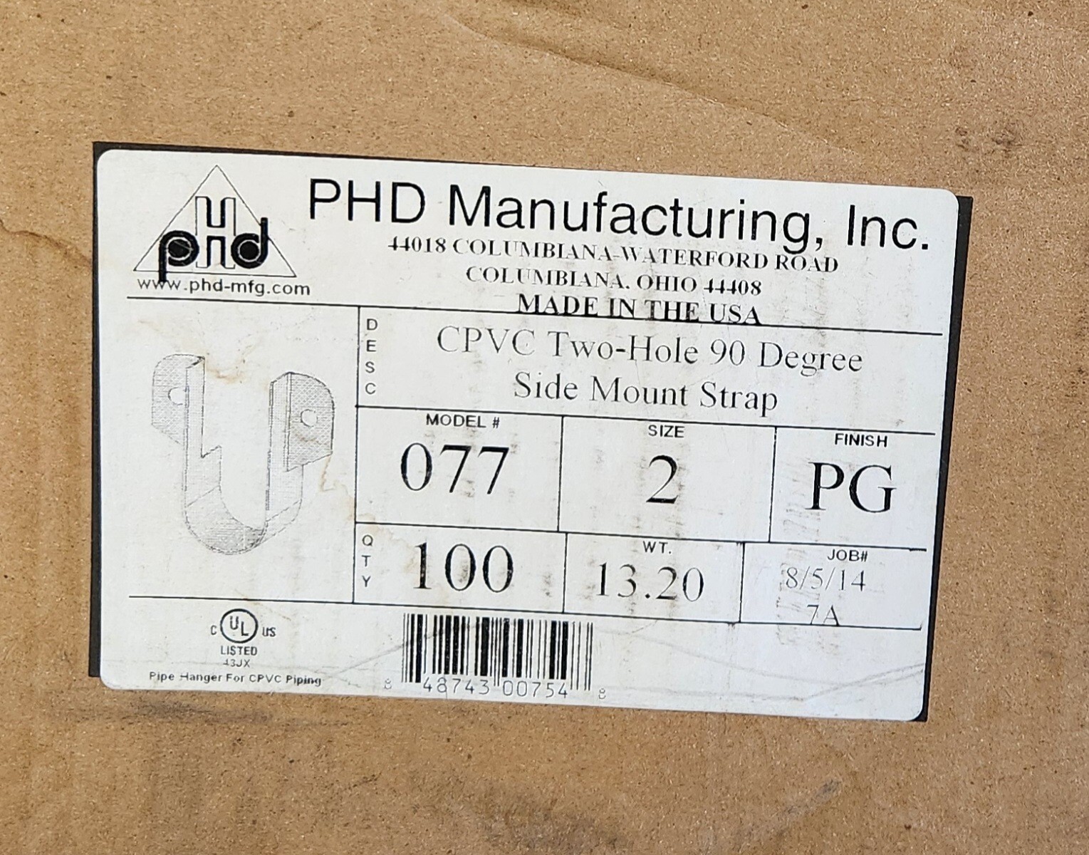 2″ CPVC TWO-HOLE 90° SIDE MOUNT STRAP SKU:077 ( ONLY SALE BOX OF 100 PCS )