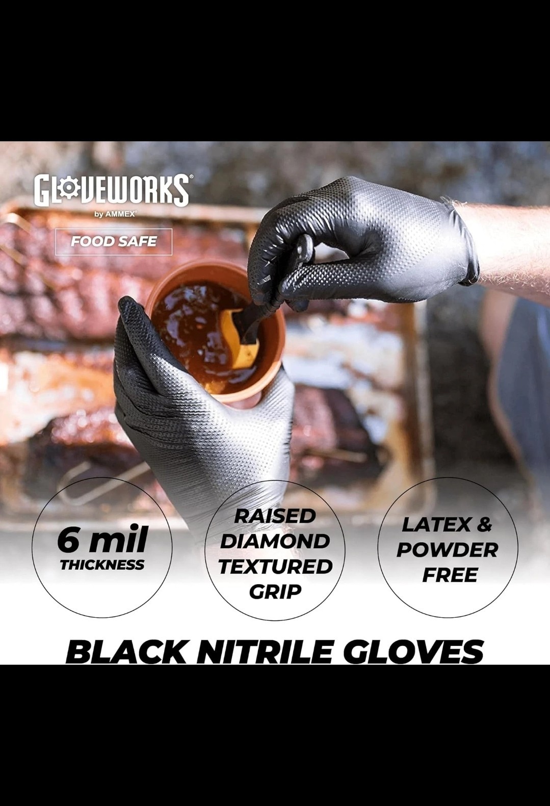 GLOVEWORKS Black Nitrile Gloves – 6 mil Disposable, Large (Pack of 100) Mechanic