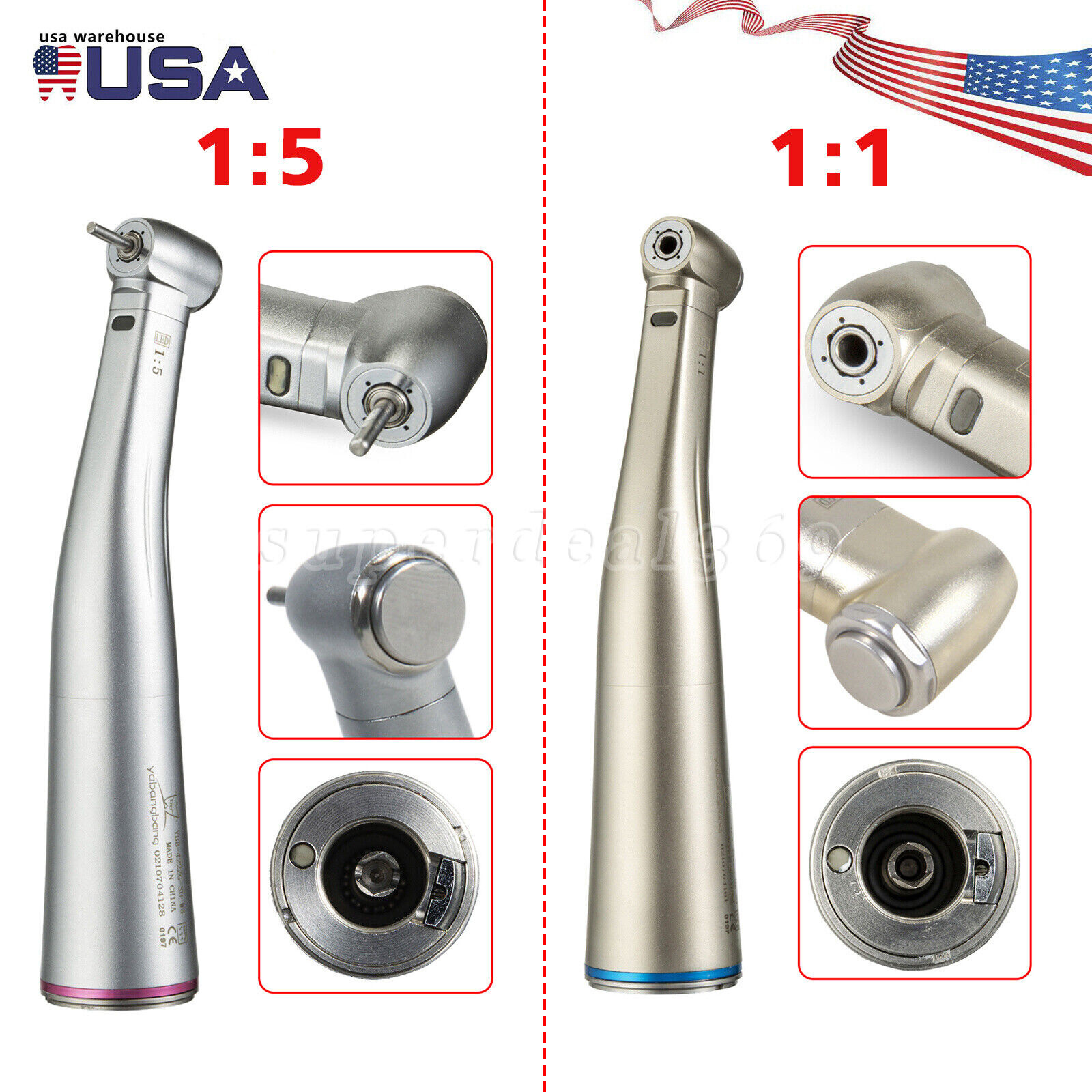 Dental 1:5 1:1 Electric Fiber Optic LED Contra Angle Handpiece Fit NSK Kavo to