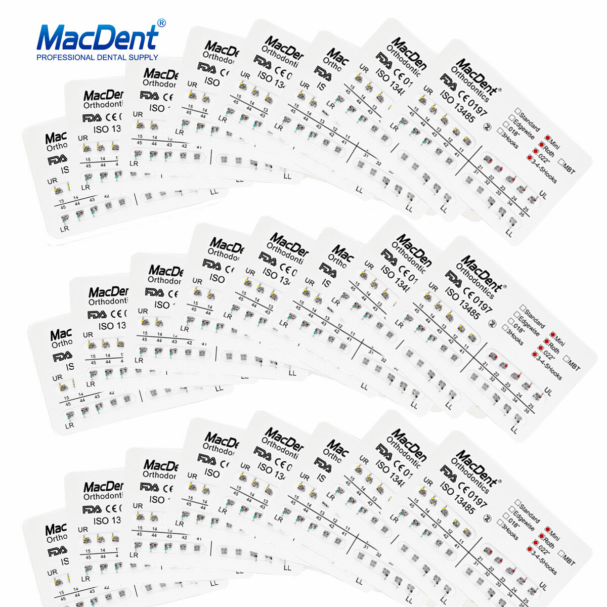 MacDent Dental Orthodontic Brackets Mini Standard Edgewise Roth MBT 018 022