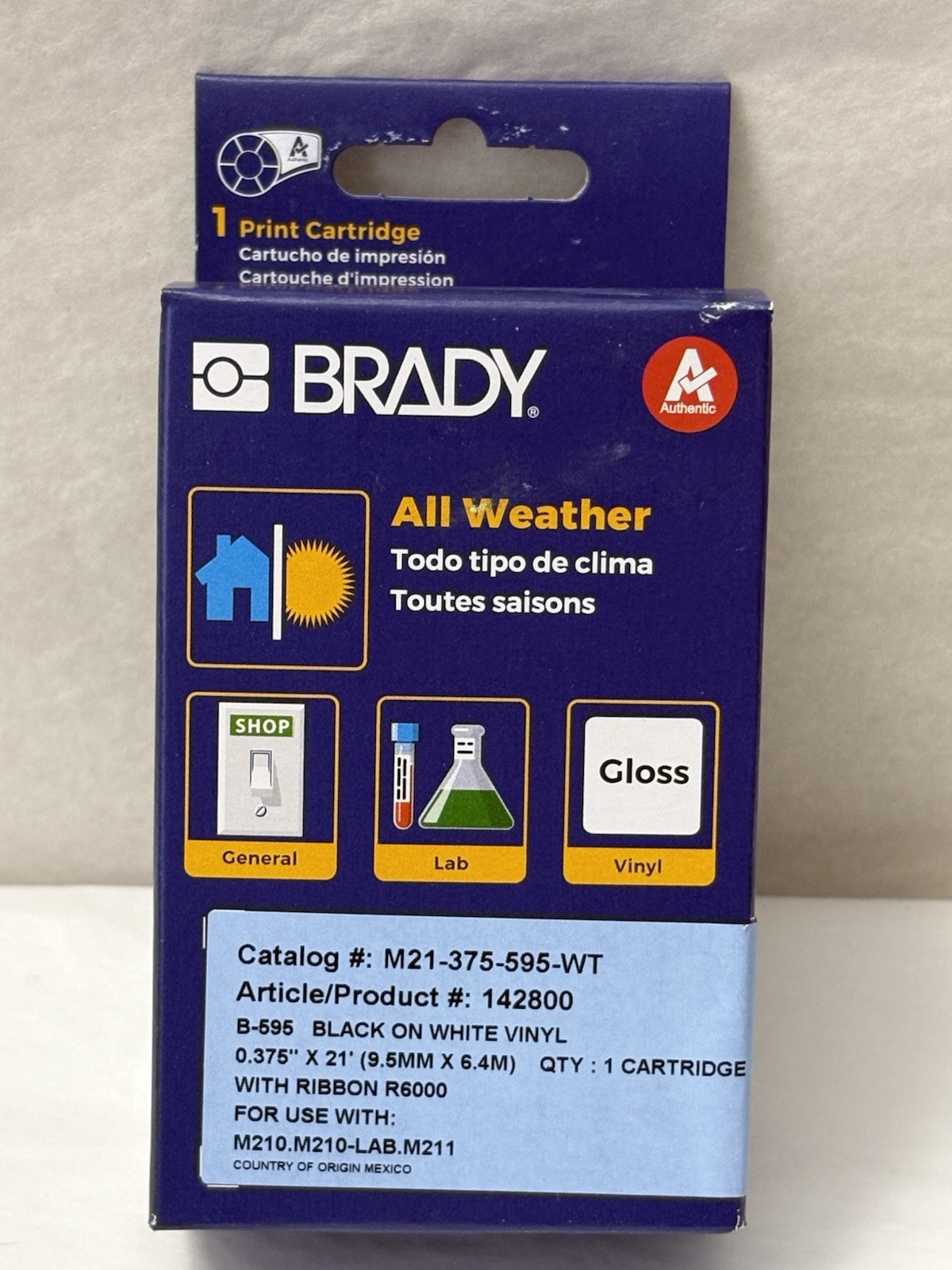 New Brady M21-375-595-WT Label 0.375 In X 21ft Black On White Cartridge (EH1)