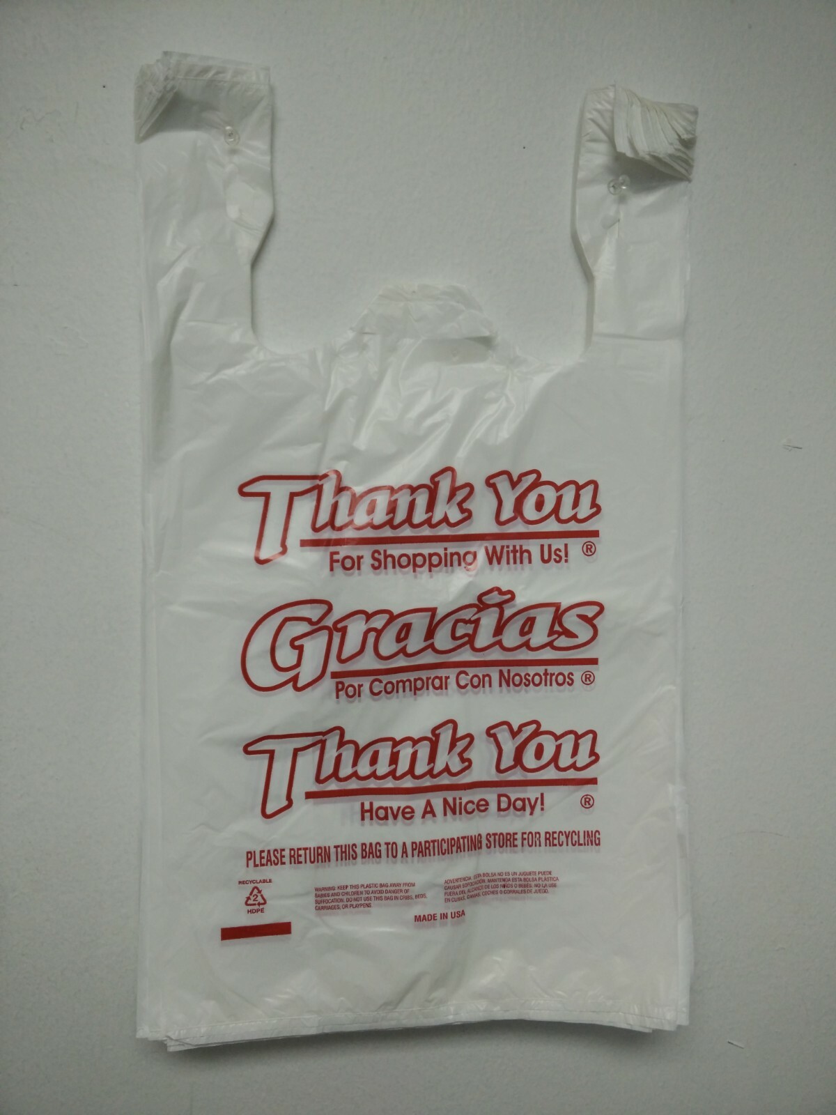 THANK YOU T-Shirt Bags 11.5″ x 6.5″ x 21″ White Plastic Shopping bag 50 – 1000