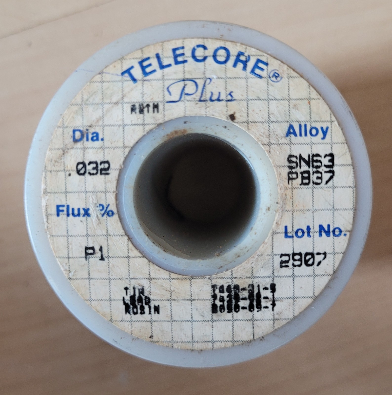 Telecore Plus Solder .032 Sn63 Pb27 P1 0.92 pounds remaining on 1# spool (roll)