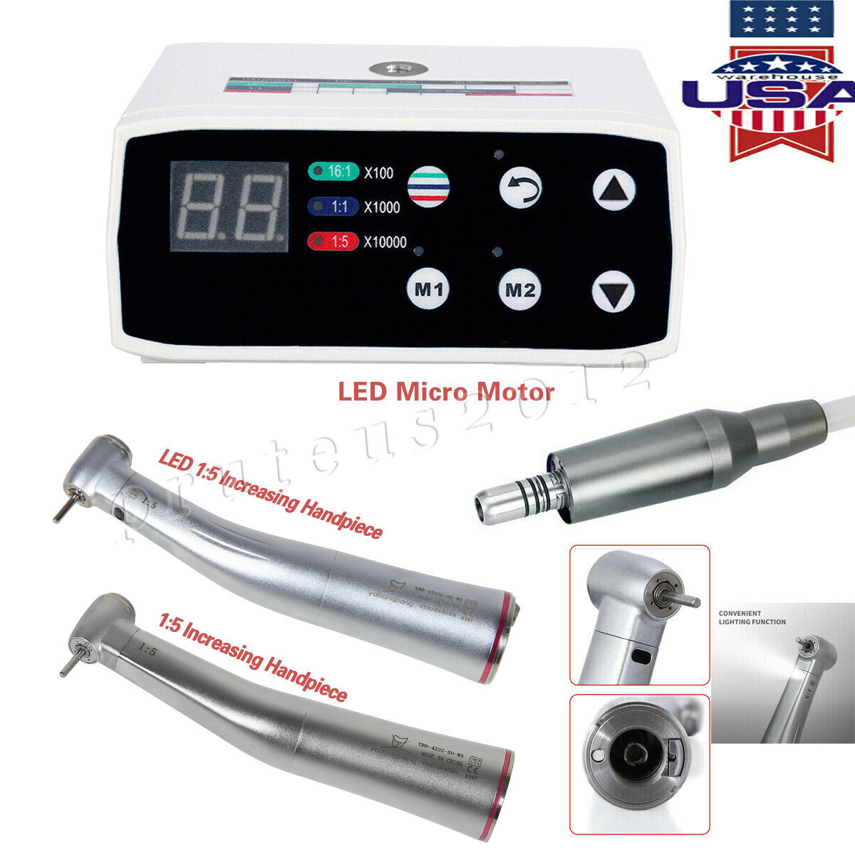 Dental Brushless LED Electric Micro Motor 1:1/1:5 Increasing Contra Angle