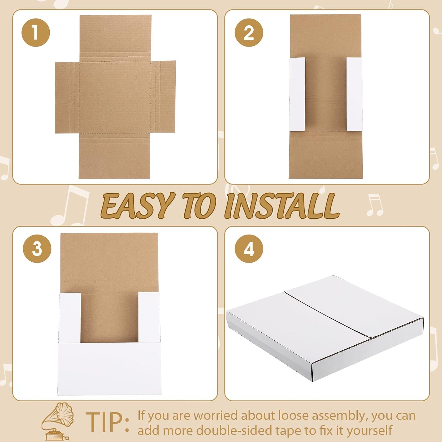 100 Pack 7 Inch Vinyl Record Mailers Boxes 45 RPM Easy Fold LP Cardboard Mailing