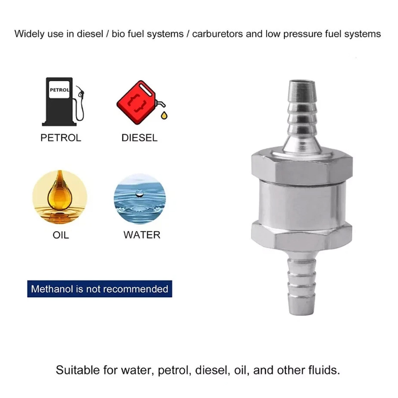 2 Pcs 8mm 5/16″ Fuel Non-Return One Way Check Valve Petrol Diesel Oil Aluminum