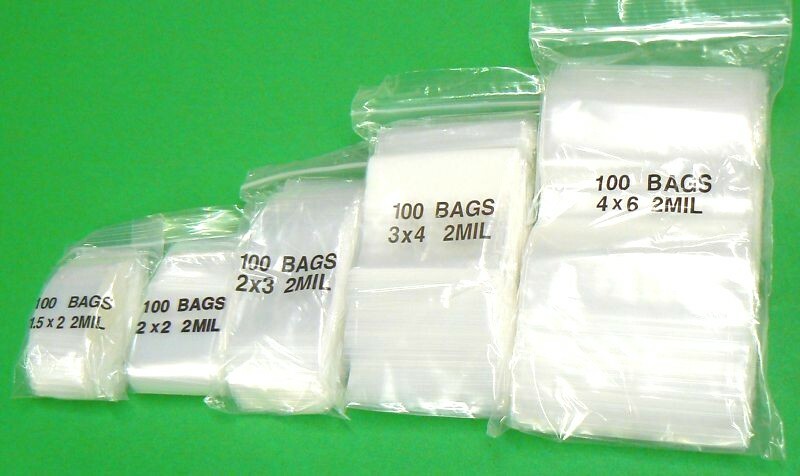 2000 Zip Seal Lock Bags 2mil Clear 5 Sizes Assorted 1-1/2×2 2×2 2×3 3×4 4×6