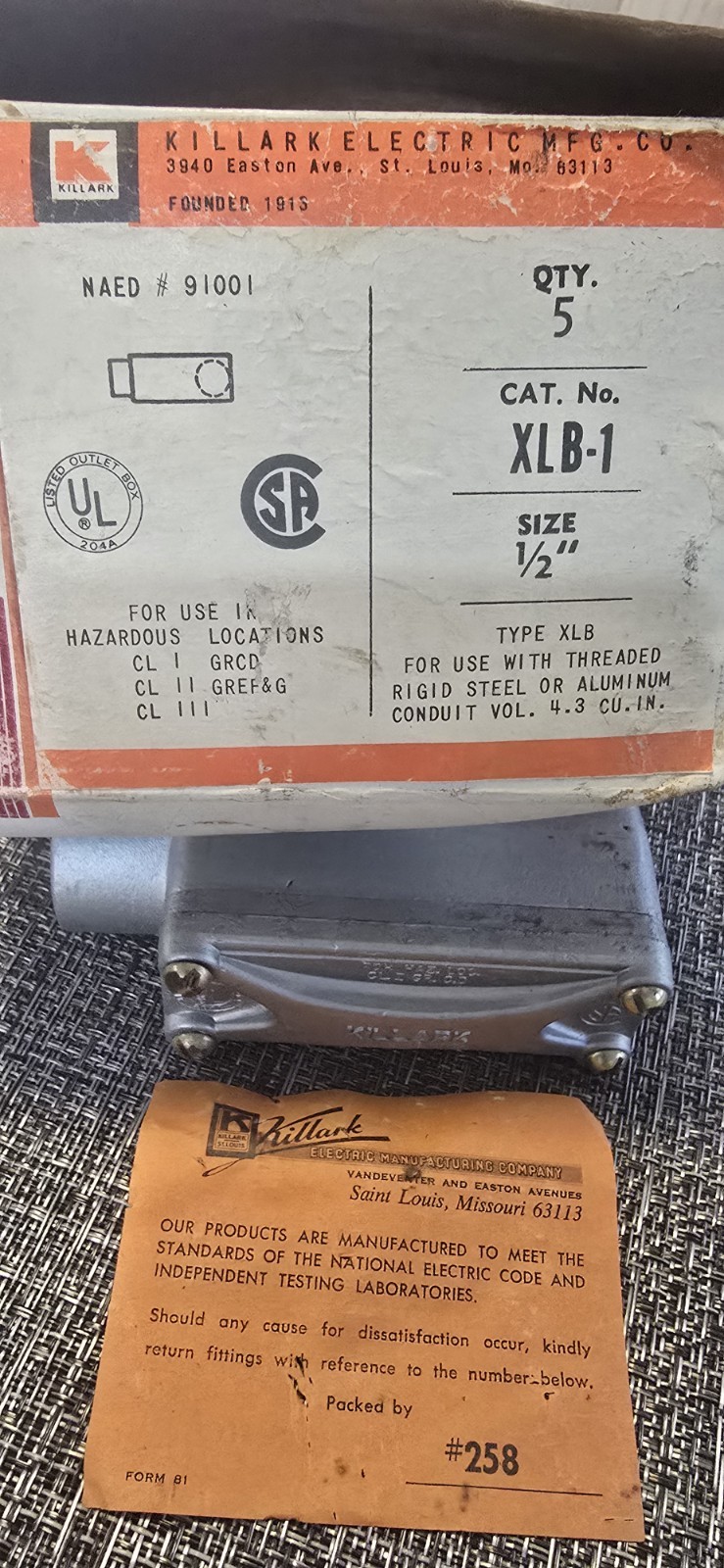 Killark XLB-1 Aluminum Explosionproof Conduit Outlet Body 1/2″ NOS. Free Ship